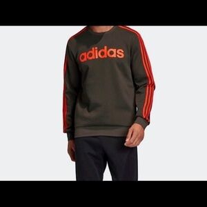 Adidas Essentials 3-Stripes Sweatshirt Gray Orange SZ. M Fleece Casual Spring